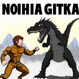 Godzilla chuck norris fight digital art